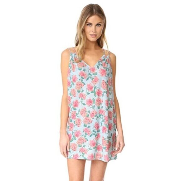 NWT Wildfox SM Dusty Turquoise Pink Rose Lily Slip Sun Dress - Picture 1 of 2